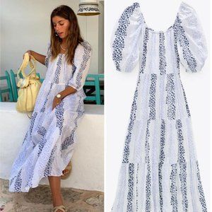 Zara Bloggers Fave Embroidered White and Blue Eyelet Dress